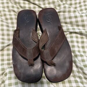 Reef Women’s Brown Leather Platform Flip Flops Sizs 8